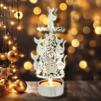 3D stromček - strieborný, mačky-16cm