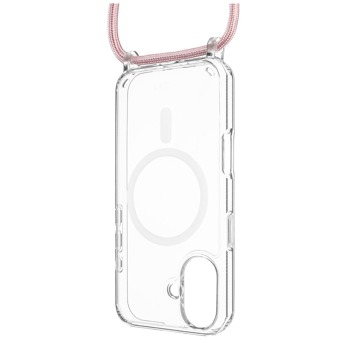 Puzdro FIXED MagPure na krk s ružovou šnúrkou pre Apple iPhone 16