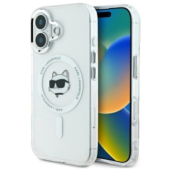 Kryt Karl Lagerfeld Apple iPhone 16 hardcase IML Metal Choupette Head MagSafe - White