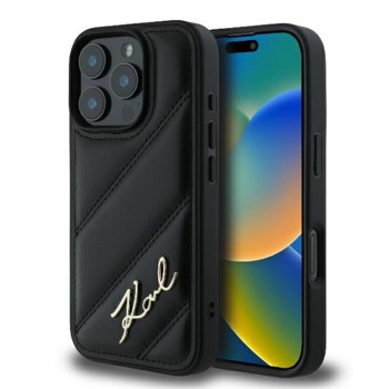 Pevné puzdro Karl Lagerfeld Apple iPhone 16 Pro Quilted Signature - Čierne