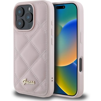 Kryt Guess Apple iPhone 16 Pro hardcase Quilted Metal Logo - Ružový