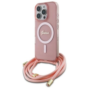 Kryt Guess Apple iPhone 16 Pro Max hardcase Crossbody Cord Script MagSafe - Ružový