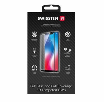 SKLO SWISSTEN ULTRA ODOLNÉ 3D SKLO S PLNÝM LEPIDLOM PRE APPLE IPHONE 12 PRO MAX ČIERNE