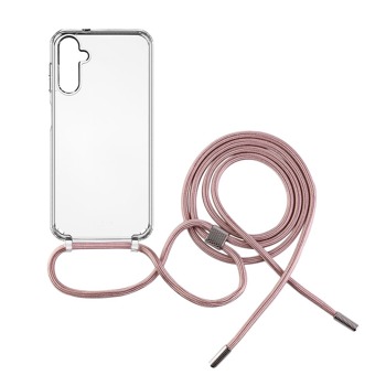 Puzdro FIXED s ružovou šnúrkou pre Samsung Galaxy A14 5G-transparentné