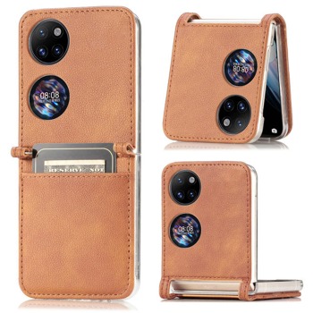Koženkový kryt pre Huawei P50 Pocket - Brown