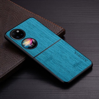 Pogumovaný plastový kryt pre Huawei P50 Pocket - tyrkysový (imitácia dreva)