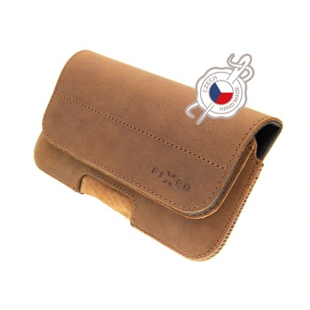 Horizontálne kožené puzdro FIXED Posh so zatváraním, veľkosť 5XL+, hnedé