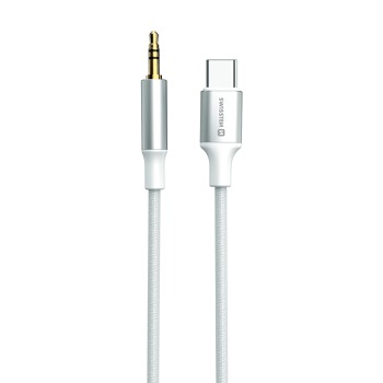 AUDIO ADAPTÉR SWISSTEN TEXTILE USB-C (samec) / 3,5 mm JACK (samec) 1,5 m BIELY