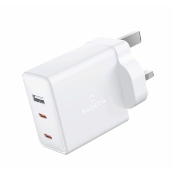 SWISSTEN SIEŤOVÝ ADAPTÉR GaN 2x USB-C + 1x USB 70W pre britskú zásuvku