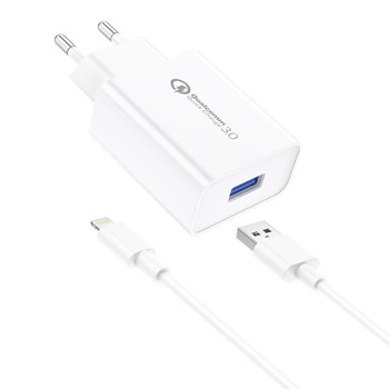 Sieťová nabíjačka Foneng EU13 + kábel USB-Lightning, 3A (biela)