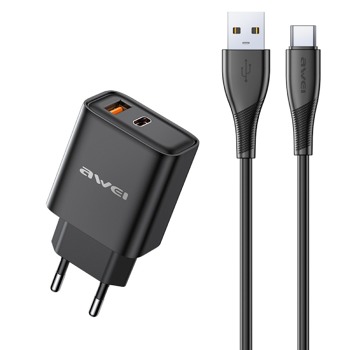 Nabíjačka Awei PD81T-EU USB-A/USB-C + kábel USB-A na USB-C, čierna