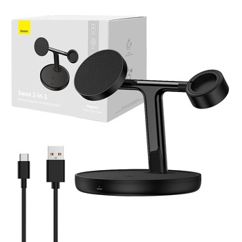 Baseus Swan 3-v-1 magnetický nabíjací držiak 20W (čierny)