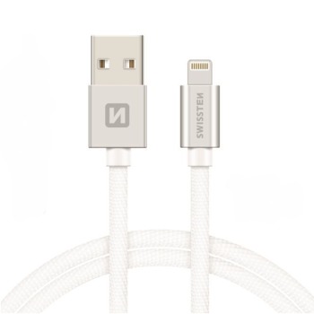 DÁTOVÝ KÁBEL TEXTILNÝ USB / LIGHTNING MFi 1,2 M STRIEBORNÝ
