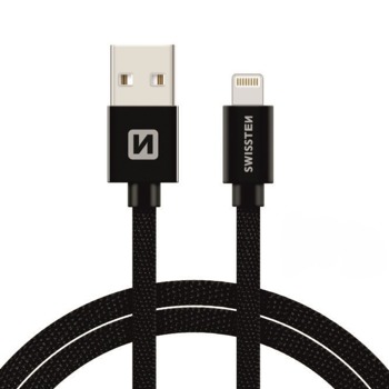 DÁTOVÝ KÁBEL SWISSTEN TEXTILE USB / LIGHTNING 2,0 M ČIERNY