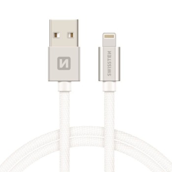 DÁTOVÝ KÁBEL SWISSTEN TEXTILNÝ USB / LIGHTNING 2,0 M STRIEBORNÝ