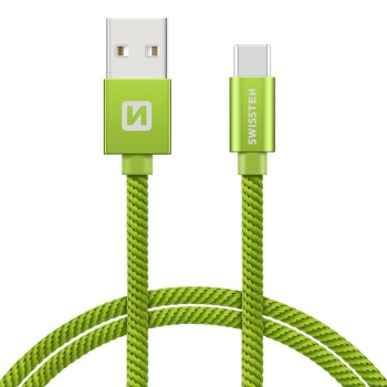 DÁTOVÝ KÁBEL SWISSTEN TEXTILE USB / USB-C 1,2 M ZELENÝ