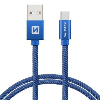DÁTOVÝ KÁBEL SWISSTEN TEXTILNÝ USB / USB-C 1,2 M MODRÝ