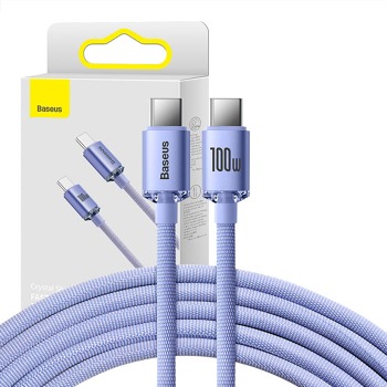 Kábel Baseus Crystal Shine USB-C na USB-C, 100 W, 1,2 m (fialový)