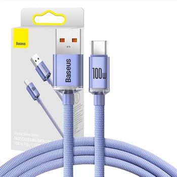 Kábel Baseus Crystal Shine USB na USB-C, 5A, 1,2 m (fialový)