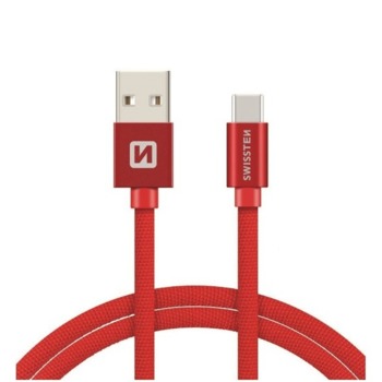 Nabíjací kábel Swissten USB-C - 1,2 m, červený