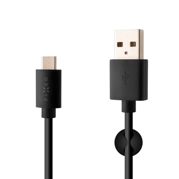 Dlhý dátový a nabíjací kábel FIXED s konektormi USB/USB-C, USB 2.0, 2 metre, čierny