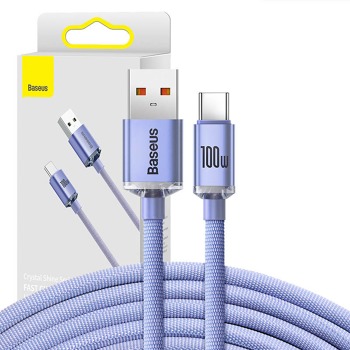Kábel Baseus Crystal Shine USB na USB-C, 100 W, 2 m (fialový)