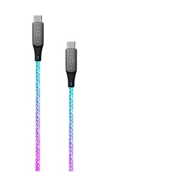 Nabíjací kábel FIXED LED s konektormi USB-C/USB-C a podporou PD, 1,2 m, 60 W, dúhový