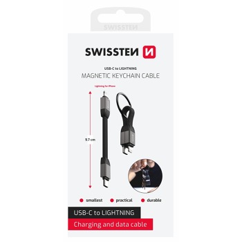 MAGNETICKÝ KÁBEL NA KĽÚČE SWISSTEN USB-C / LIGHTNING 9,7 CM