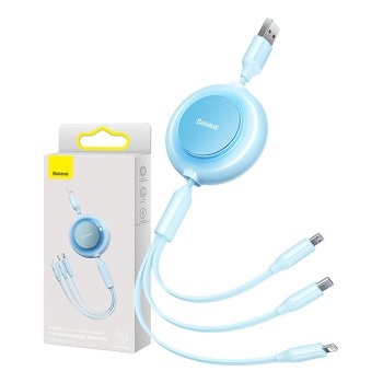 Baseus Bright Mirror 2, USB kábel 3 v 1 pre micro USB / USB-C / Lightning 3,5A 1,1 m (nebesky modrý)