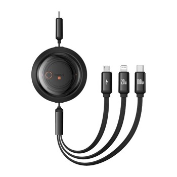 Rýchlonabíjací kábel 3 v 1 Baseus Free2Draw z USB-C na USB-C/Lightning/Micro 100 W, 1,1 m (čierny)