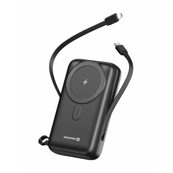SWISSTEN POWER BANK 20000 mAh PD 20W S INTEGROVANÝMI KÁBLAMI USB-C A SVETLOM (kompatibilný s MagSafe)