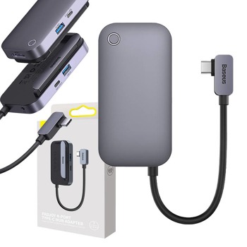 Baseus PadJoy Series 4 v 1 USB-C na USB 3.0 + HDMI + USB-C PD + 3,5 mm jack (sivá)