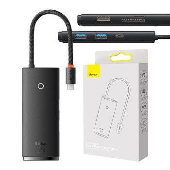 Baseus OS Lite 6portový rozbočovač (Type-C na HDMI+USB3.0*2+PD+SD/TF) (čierny)