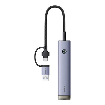 Baseus UltraJoy 4v1 Hub USB-A a USB-C na 3x USB3.0 + USB-C + RJ45 (sivý)
