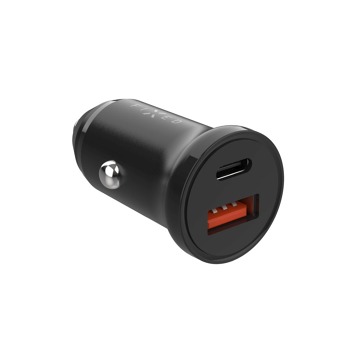 Nabíjačka do auta FIXED s výstupom USB-C a USB a podporou PD, 20 W, čierna