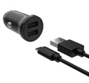 Nabíjačka do auta FIXED s výstupom 2xUSB a káblom USB/micro USB, 1 meter, 15W Smart Rapid Charge, čierna