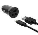 Nabíjačka do auta FIXED s výstupom 2xUSB a káblom USB/Lightning, 1 meter, certifikácia MFi, 15W Smart Rapid Charge, čierna