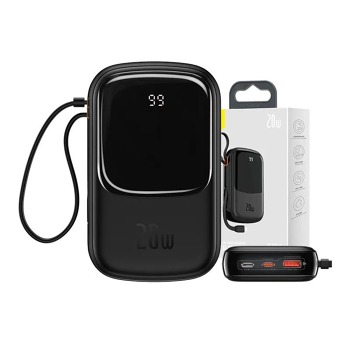 Powerbanka Baseus Qpow PRO s káblom Lightning, portom USB-C a USB 20000 mAh, 20 W (čierna)