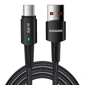 Kábel USB na USB-C, Essager, EXCT-CGA01, 66 W, 2 m (čierny)