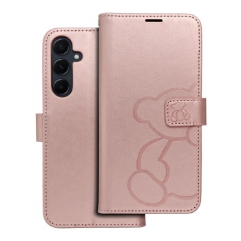 Flipové puzdro Smart Magic s motívom medvedíka pre Samsung Galaxy A55 5G - zlaté a ružové