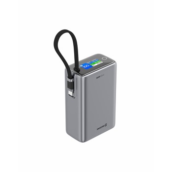 SWISSTEN POWER BANK TRAVEL 25000 mAh (96,25Wh) 100W S INTEGROVANÝM KÁBLOM USB-C ŠEDÁ 