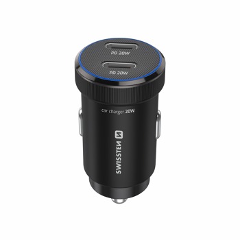 SWISSTEN CL ADAPTÉR 2x USB-C PD, 20 W ČIERNY + KÁBEL USB-C / USB-C, 1 M