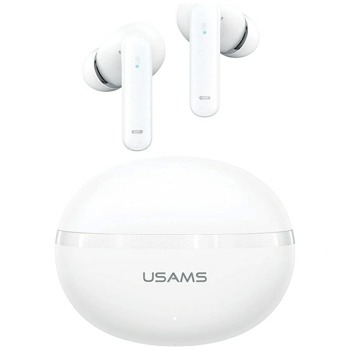 USAMS Echo E02 ANC+ENC TWS 5.3 bezdrôtové slúchadlá do uší s dokovacou stanicou - biele