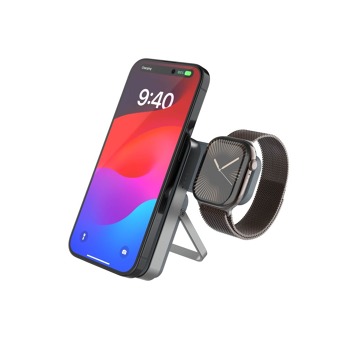 Powerbanka so stojanom FIXED MagZen 5 Stand s integrovanou nabíjačkou Apple Watch a podporou MagSafe, 5000 mAh, sivá