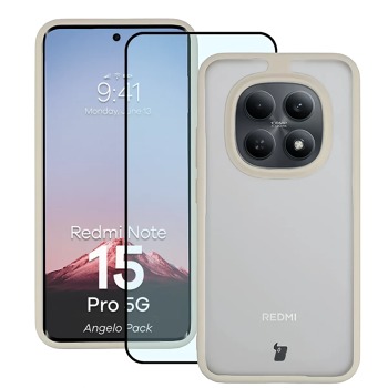 Kompletná ochrana Bizon Angelo pre Xiaomi Redmi Note 15 Pro 5G - dymová s béžovým rámom