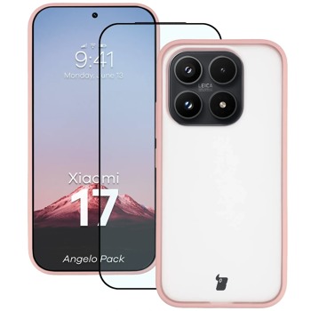 Kompletná ochrana Bizon Angelo pre Xiaomi 17 - dymová so svetloružovým rámom