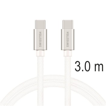 DÁTOVÝ KÁBEL SWISSTEN TEXTILNÝ USB-C / USB-C 3,0 M STRIEBORNÝ