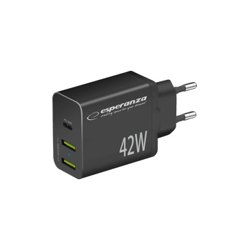 Sieťová nabíjačka Esperanza EZC106K 42 W USB-C PD 30 W / 2x USB-A 12 W – čierna