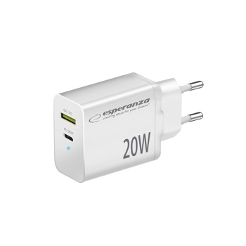 Sieťová nabíjačka Esperanza EZC105W 20 W USB-C PD / USB-A QC 3.0 – biela