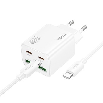 Sieťová nabíjačka HOCO N56 30 W 2x USB-C + 2x USB-A + kábel USB-C / USB-C – biela